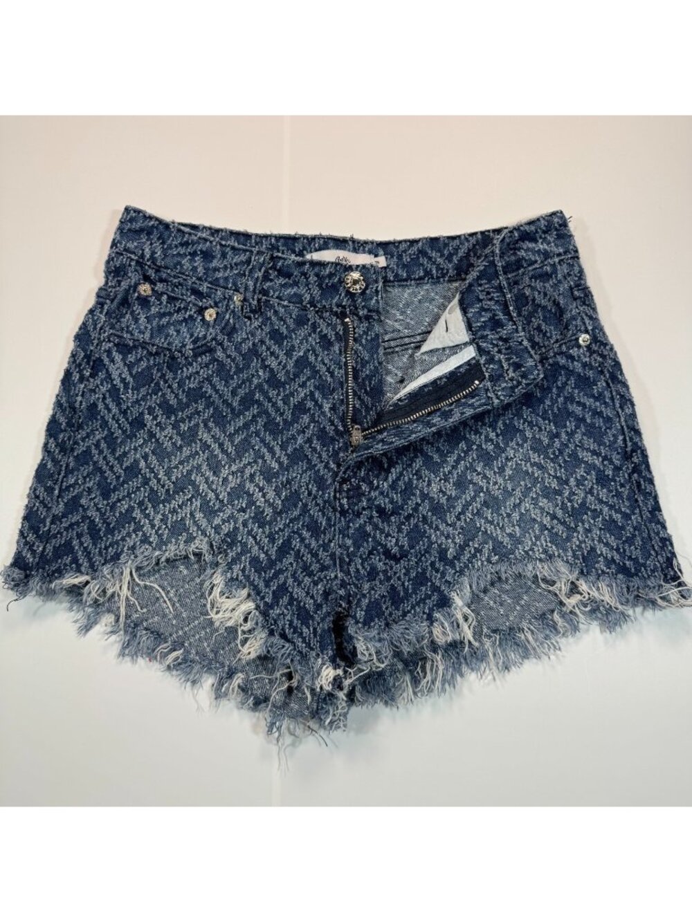 Adika Shorts Women's M Blue Herringbone Cotton Denim Cut-Off Raw-Hem Streetwear